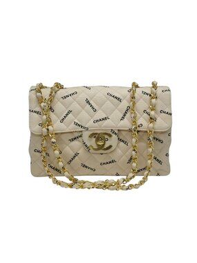 Chanel Maxi Quilted 34 S Flap Chain Shoulder Bag CC Logo Canvas Gold